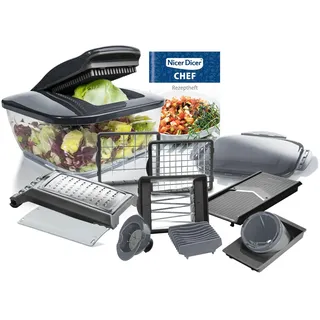 Nicer Dicer Chef - Set mit 15 Gemüseschneidern - Zwiebelschneider, Salatschneider, Pommes-Frites-Schneider, gewellter Gemüseschneider, Multizerkleinerer für Obst, Gemüse, Küchenutensilien