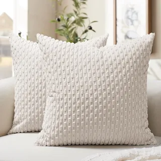 Softalker Kissenbezüge beige Weiß 50x50 Cord 2er Set Boho Style Kissenhüllen Sofakissen Couchkissen Dekokissen Zierkissen Deko für Wohnzimmer Schlafzimmer Couch Frühling Sommer Home Decor Kinderzimmer