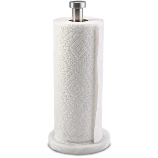 Marmor Küchenrollenhalter Stehend, 32x15cm Küchenpapierhalter, Küchenrolle Halter mit Marmorsockel und Anti-Rutsch-Pad, Paper Towel Holder mit Silber Edelstahlstab für Arbeitsplatte
