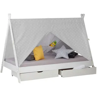 Homestyle4u Kinderbett Tipi 90 x 200 cm Kiefer massiv weiß