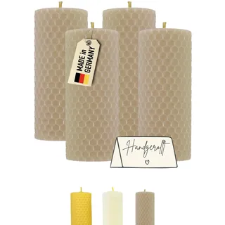 Wachsmann Adventskerzen 4er-Set, 100% Bienenwachs, handgerollt, Made in Germany, beige, Bienenwachskerzen mit je 6 Stunden Brenndauer, Stumpenkerze für Weihnachten (4 x 10 cm)