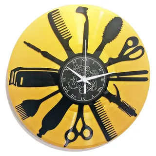 Instant Karma Clocks | Barber Shop ➤ Wanduhr für Friseur | Schönheitssalon | Friseursalon | Ohne Tickgeräusche Vintage Design Geschenkidee (Schwarz und Gold B5)