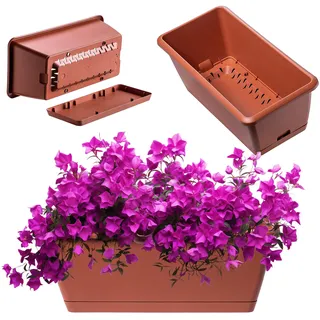 KADAX Blumenkasten 40 cm, Terracotta – Pflanzkasten aus Kunststoff mit Untersetzer, wetterfest und stabil, ideal für Balkon, Terrasse oder Fensterbank