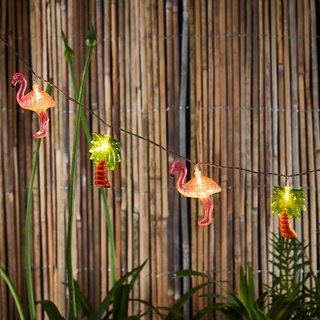 Lights4fun 10er LED Strand Lichterkette Palme Flamingo Timer batteriebetrieben Innenbereich Zimmer Deko Meer