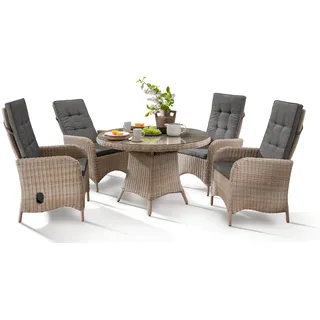 Destiny Garten-Essgruppe »PALMA LUNA« 4x Hochlehner, 1x Tisch, inkl. Auflagen, 9 Stk. tlg. Aluminium, Polyrattan, beige