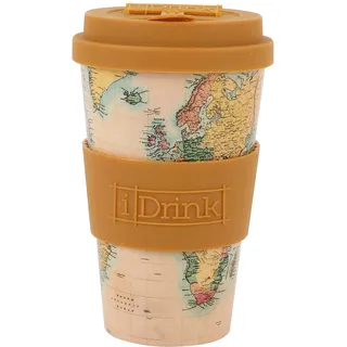 IDRINK®- RPET-Kaffeebecher mit Silikonverschluss zum Öffnen, leicht zu tragen 435 ml Becher zum Mitnehmen aus recyceltem Kunststoff 8,7 x 8,7 x 15 cm 435 ml (OLD MAP)