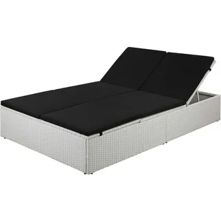 vidaXL Sonnenliege Mit Auflage Poly Rattan Schwarz , Weiß , Kunststoff , Rechteckig , 120x194 cm , Gartenmöbel, Loungemöbel, Gartensofas & Loungesofas