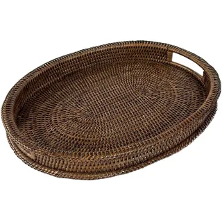LA PORCELLANA Bianca - Botanio Braunes Tablett, oval, 45 x 35 x 5 cm, Rattan