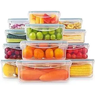 YASHE Frischhaltedose mit Deckel, 12 Teiliges Plastik Vorratsdosen Set, BPA Frei, 100% Auslaufsicher, Ineinander stapelbar, Transparent