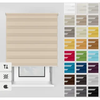 Estika Doppelrollo mit Bohren 120x220 cm Farbe: Beige, Rollo Deckenmontage und Wandmontage Fenster rollos für innen, Jalousien Fenster, Tür Rollo