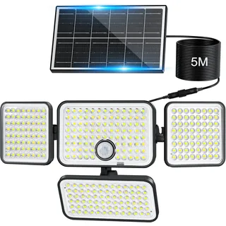 Realky Solarlampen für Außen mit Bewegungsmelder,Solarleuchte mit 288LED Solar Strahler IP65 Wasserdichte Aussenleuchte mit 5m Kabel für Garage, Carport, Garten, Terrasse, Haustür, Veranda,Straßen