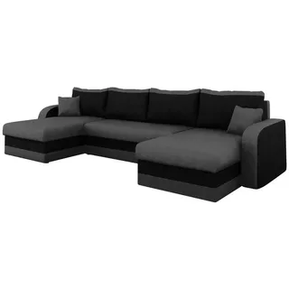 Mirjan24 Ecksofa Kris U, Stilvoll Eckcouch mit Bettkasten und Schlaffunktion, U-Form Schlafsofa (Alova 36 , Alova 04) - Grau, Schwarz