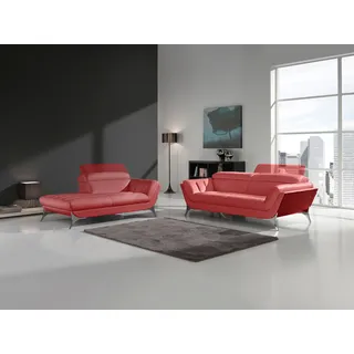 Egoitaliano Polstergarnitur »Sueli« Set, bestehend aus Sofa und Recamiere, Kopfteilverstellung, Bezug Leder, rot