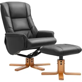 HOMCOM Relaxsessel mit Hocker Liegefunktion Wippfunktion Kunstleder Schwarz