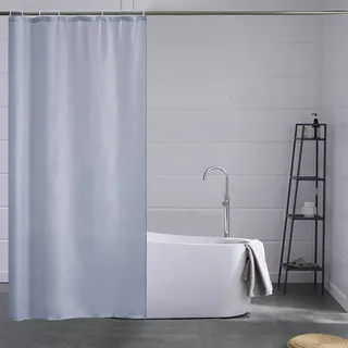 Furlinic Schmaler Duschvorhang für Eck Dusche und Kleine Badewanne, Badvorhang Textil aus Polyester Stoff schimmelresistent Wasserabweisend und Waschbar, Grau Blau 90x180 mit 6 Duschvorhangringen.