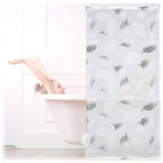 Relaxdays Duschrollo 80 x 240 cm Blatt Muster schwarz-weiß
