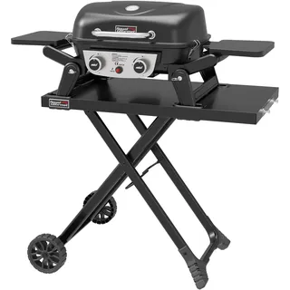 Royal Gourmet Tragbarer 2-Brenner Gasgrill inkl. Grilltisch, 5kW Tischgrill mit separatem Rollwagen, Portabler Tischgasgrill mit Klapptisch für Balkon,Terrasse, Camping Schwarz
