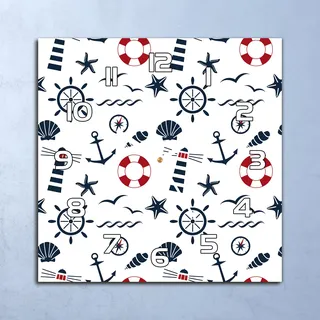 Deko Glasuhr Wanduhr 30x30 Marine Anker Nautische Attribute Küchenuhr Bürouhr - Blau