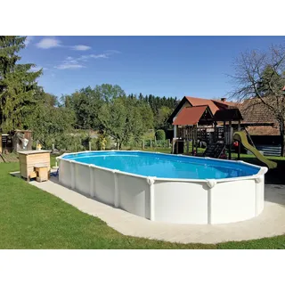 Pool-Set , Weiß , Metall, Kunststoff , 4-teilig , 370x130x610 cm , Freizeit & Co, Pools & Wasserspaß, Pools, Stahlwandpools