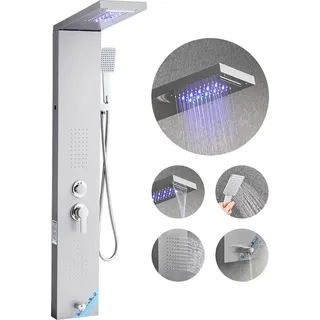 Vevor Duschpaneel-Turmsystem (5 Modi) mit Regenwasserfall-Duschkopf & LED, (1345 mm) Duschsäule aus gebürstetem Edelstahl, Regenmassagesystem zur Wandmontage, mit Handbrause & Wannenauslauf