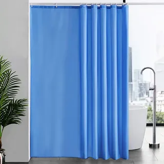 Furlinic Duschvorhang Überlänge, Badvorhang Anti-schimmel für Dusche und Badewanne in Bad, Textile Vorhänge aus Stoff Antibakteriell Wasserdicht, Extra Breit Blau 244x200cm mit 18 Duschringen.