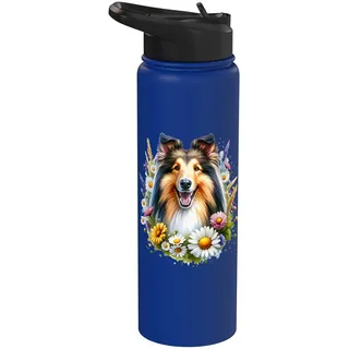 Collie Dog Sommer Wildblumen Gänseblümchen Kunstwerk Stainless Steel Insulated Water Bottle
