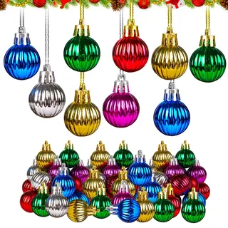 24 Stück Mini Christbaumkugeln with Lanyard,3cm Plastik Kleine Weihnachtskugeln Set, Bunt Weihnachtsdeko Kugeln,Christbaumschmuck Kunststof zum Aufhängen für Drinnen, Außenbereich Deko
