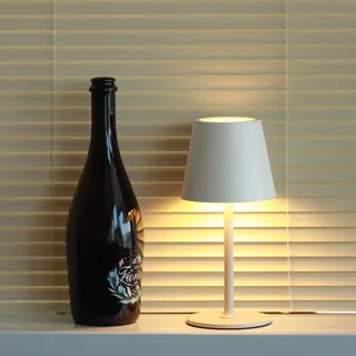 DEELUX LED Tischlampe Kabellos Dimmbar, Akku Nachttischlampe 24cm Beige | Nachttischlampe Touch,IP44 Wasserdicht USB-C Nachttischleuchte für Restaurant,2700K/3600/5000K,Schlafzimmer, Büro,Garten