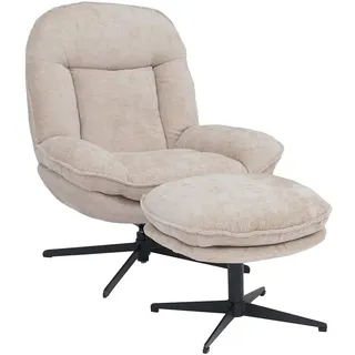 Mendler Relaxsessel HWC-P32 Chenille 80 x 96 x 80 cm Beige mit Hocker