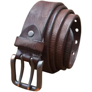 AGUTALITHIC Herren Prägung Ledergürtel Doppeldorn, Männer Guertel Doppel ösen Echt Leder Vintage Look Doppelpin Taille Gürtel Für Kleidung(120cm/47, Coffee)