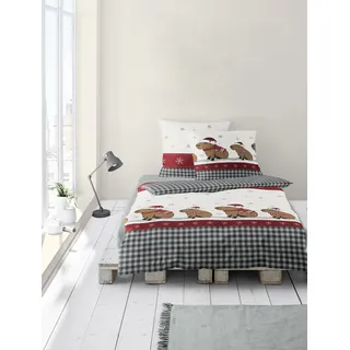 BIERBAUM Bettwäsche 4168, Feinbiber, 100% Baumwolle, Designed in Germany, grau 10, 135x200 + 80x80 cm