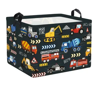 Clastyle Auto Kinder Wäschekorb mit Henkel Faltbar Kleidung Spielzeug Aufbewahrungskorb Jungen Aufbewahrungsbox für Babyzimmer Bad, Technikfahrzeug, 40x30x30 cm