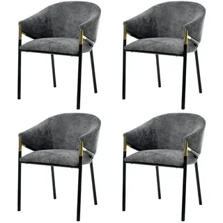 Flieks Esszimmerstühle 4er Grau Chenille Gold Edelstahl modern , Textil , 56.5x78.5x56.5 cm , Esszimmer, Stühle, Armlehnstühle