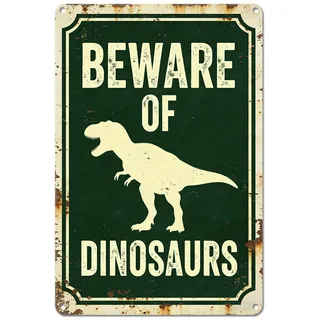 Hobbspring Dinosaur Silhouette Metallschild Vintage Grüner Hintergrund Metallplakette Poster Achtung Vor Dinosaurier Eisentürschilder Für Schlafzimmer Café Büro Hotel Garage Zuhause