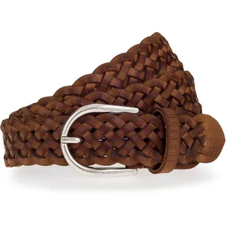 Flechtgürtel MUSTANG, Damen, Gr. 85, braun (baileys), Leder, unifarben, Gürtel Flechtgürtel, Mit Hingucker-Flechtoptik, 3 cm