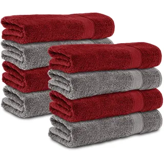 Komfortec 8er Handtücher 50x100 cm Set aus 100% Baumwolle, Frottee, Weich, Anthrazit Grau/Aurorarot