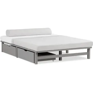 Homestyle4u Holzbett Palettenbett 140x200 cm 2 Schubladen Bettgestell mit Lattenrost Grau - Grau