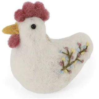 Gry & Sif Osterkranz, Dekokranz zum aufhängen, Filzkranz, Osterdekoration, Handmade, Fairtrade, Frühlingsdekoration, Naturdekoration (Huhn Bestickt)