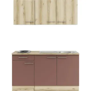 Optifit Singleküche mit Geräten Livorno290/Bari407 150 cm wildeiche rostrot matt strukturiert zerlegt Variante reversibel KPLB 1532-9+ - Rot