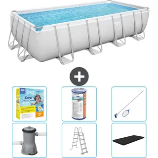 Bestway Rechteckiges Power Steel-Schwimmbecken – 488 x 244 x 122 – Grau, inklusive Pumpe – Leiter – Abdeckung Wartungspaket - Filter - Reinigungskit