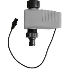 Aqualin Bewässerungscomputer 4-Auslässe Bewässerungssystem Automatische Bewässerungsuhr inkl. 1 X 4-Fach-Wasserverteiler, 2 X Magnetventile (Grau/Ventil)