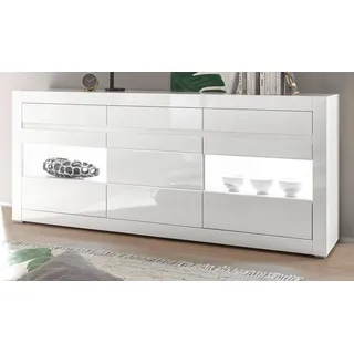 furn.design Sideboard Kommode in weiß Hochglanz und grau Stone Design Wohnzimmerschrank Anrichte Vitrine 217 x 90 cm Nobile (Sideboard)