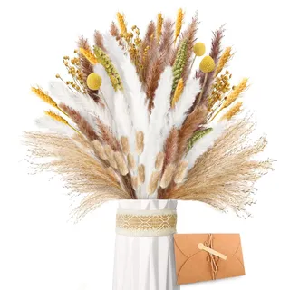 ZJTAPE Pampasgras Getrocknet - Natürliche Trockenblumen Deko, Flauschige Getrocknete Blumen Dried Flowers, Trockenblumenstrauß für Hochzeit Tisch Wohnzimmer Vasen Boho Home Dekor