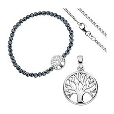 SIGO Schmuck-Set Baum Lebensbaum Weltenbaum 925 Silber Armband Anhänger Kette 38 cm