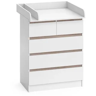 Vicco Wickelkommode Emma Weiß/Sonoma 80 x 110.2 cm mit 5 Schubladen , Weiß, Hellbraun , Holzwerkstoff , 80x110.2x76 cm , Babymöbel & Kindermöbel, Babyzimmer, Wickelkommoden & Zubehör, Wickelkommoden
