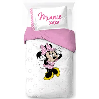 Jay Franco Disney Minnie Mouse 100% Baumwolle Einzelbett-Bettbezug-Set – Enthält Kissenbezug 50 x 70 cm