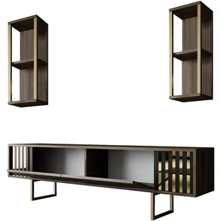 Dmora - Fernsehschrank Eunomia, Ständer für Wohnzimmerfernseher, Niedriges Wohnzimmer-Sideboard, TV-Ständerbasis, 180x30h48 cm, Walnuss und Schwarz