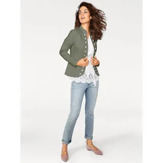 Jerseyblazer HEINE "Jersey-Blazer", Damen, Gr. 36, grün (oliv), 95% Baumwolle, 5% Elasthan, Blazer Jerseyblazer