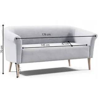GUTTO Skandinavisches Sofa 3 Sitzer --LILIE-- Hellgrau Sitzbank Velour Lieferung 7 Tage - hohe Beine aus Holz in Schwarz Weiẞ Buche - Grün