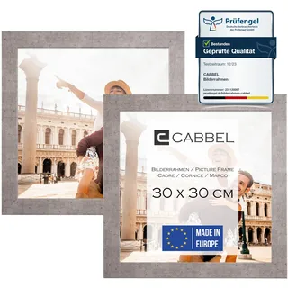 CABBEL Doppelpack (2er Set) Bilderrahmen 30x30 cm, Grau/Beton, stabiles MDF-Holz Rahmen, bruchsicherem Plexi-Glas, zum Aufhängen, ideal für Fotos/Bilder/Collage